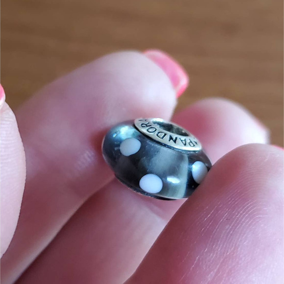 Pandora Seeing Spots Black And Light Gray Murano Glass Charm Bead - Picture 5 of 6